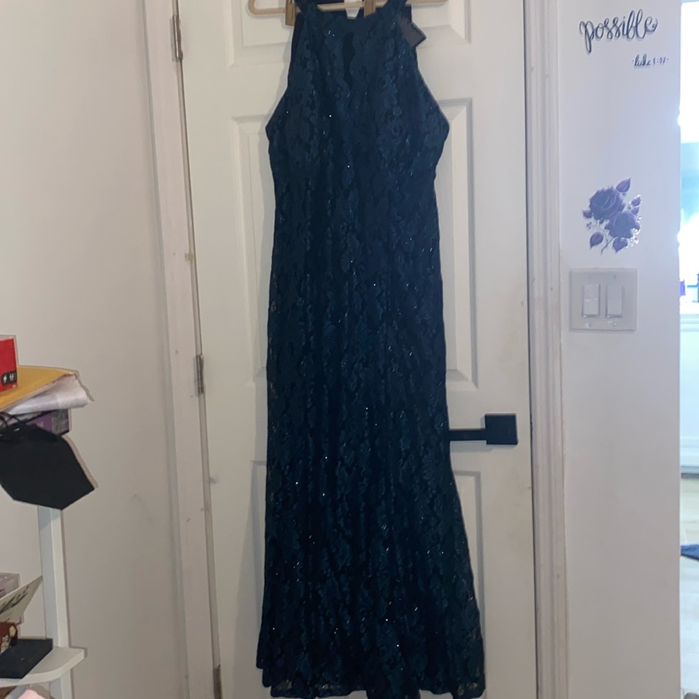 Morgan & Co. Nightway Lace Halter Gown